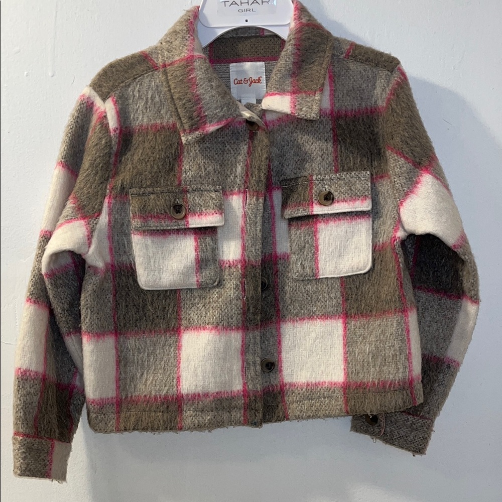 Cat & Jack Kids Checkered Jacket - Brown and Pink
